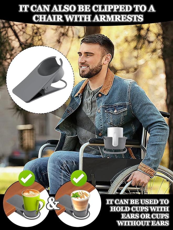 Kalolary 2PCS New Drinking Cup Holder Clip with Groove Table Bottle Cup Stand DIY Glass Cup Clamp Storage Saucer Clip Water Coffee Mug Holder Saucer Clip for Home Desk, Grey