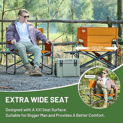 TIMBER RIDGE XXL Director’s Chair – Heavy Duty Folding Chair with Side Table, 500 lb Capacity, Extra Wide Padded Seat for Camping, Sports, Beach, Patio, and Outdoor Use, Orange-2 Pack