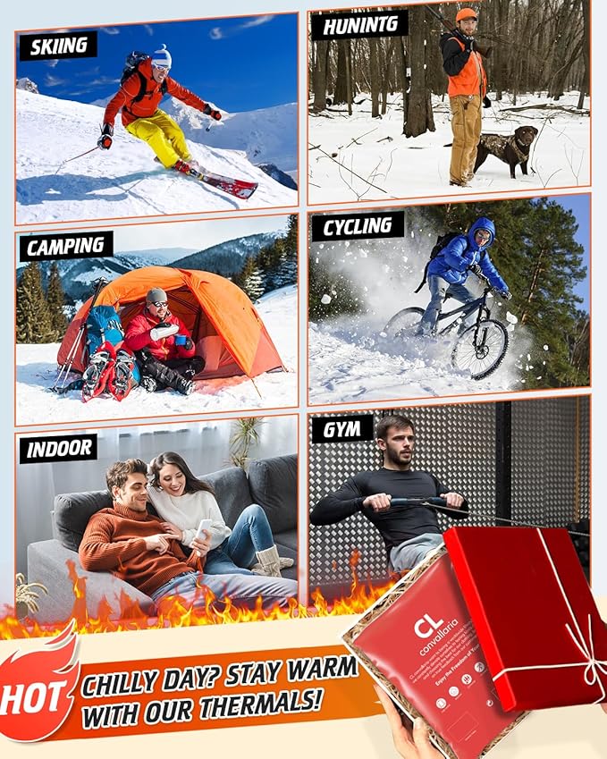 CL convallaria Long Johns Thermal Underwear for Men Soft Fleece Lined Base Layer Cold Weather Top Bottom Gift Set