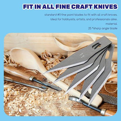 50Pcs #11 Exacto Replacement Blades with Storage Case, SK5 Carbon Steel Precision Hobby Knife Refill Blades for DIT Cutting, Carving, Trimming, Scrapbooking Crafting