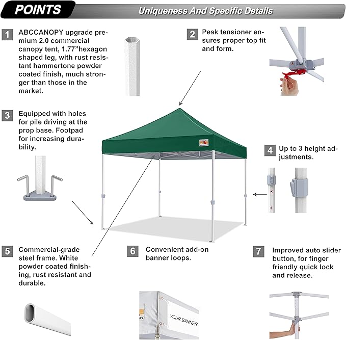 ABCCANOPY Commercial Pop Up Canopy Tent 10x10 Premium-Series, Forest Green