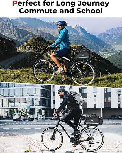 KEMIMOTO 20L Bike Bag Rear Rack with Waterproof Rain Cover, Carbon Leather Bike Trunk Bag Pannier Handbag for Bicycle, Ebike, Storage Cargo Mountain Road Bike Commuter