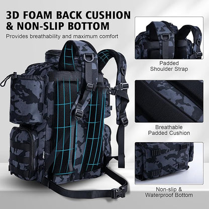 Goture Fishing Backpack,900D Water-Resistant Tackle Backpack with Rod Holders,45L Large Fishing Bag Storage Gear Tackle Bag with Rain Cover,Bottle Holder for Travel Camping Hiking(Without Tackle Box)