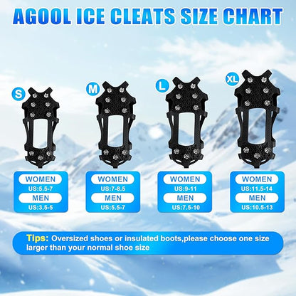 Crampons Ice Cleats for Shoes and Boots Snow Traction Cleats for Walking on Snow and Ice 9 Point Cleats Non-Slip Grippers Overshoe Silicone Stretch Footwear for Winter Hiking Climbing Ice Fishing