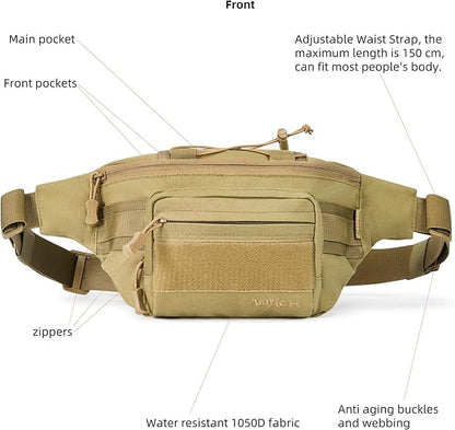 3.5L Military Tactical Fanny Pack | Molle, Quick Access, EDC, Hiking, Travel, Fit Most Men's Waist (Tan)
