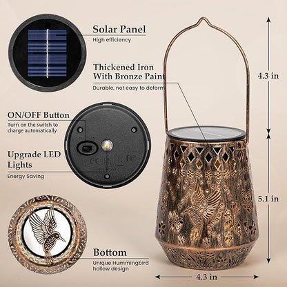 Solar Lanterns Outdoor Decor Waterproof,Hummingbird Hanging Gifts for Women, Mom, Solar Garden Lights Metal Fall Decoration for Outside,Yard, Patio,Garden,Porch,Pool