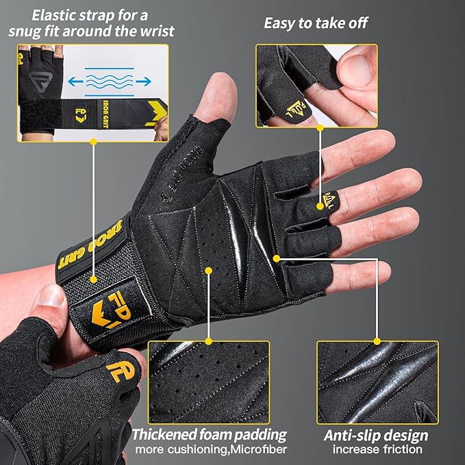 Weight Lifting Gloves for Men and Women, with Cushion Pads and Silicone Grip, Workout Gloves with Wrist Support for Bench Press, Weightlifting, Training, Pull-ups, Rowing