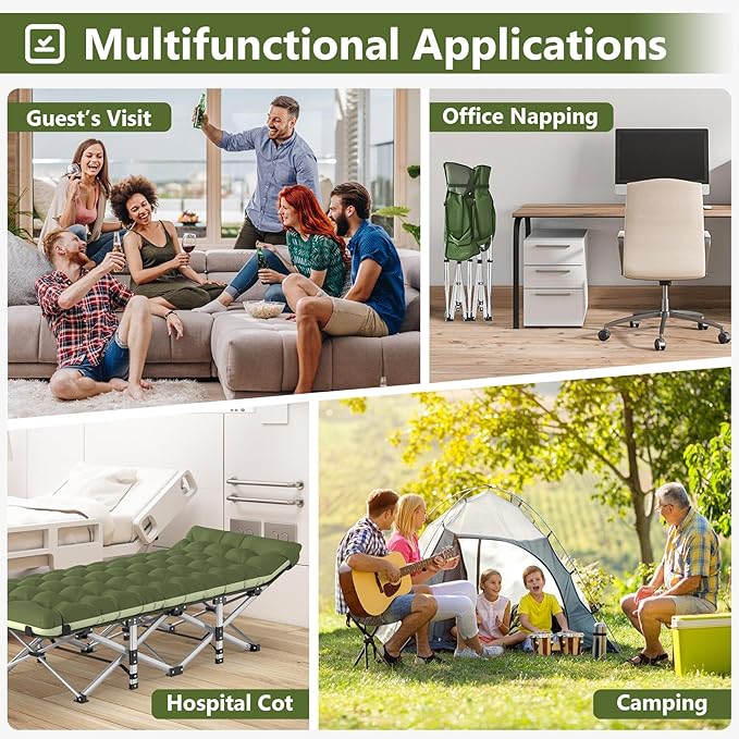 Slendor Folding Camping Cot for Adults, Heavy Duty 1200D Oxford Camping Bed with 3.5in Thick Mattress, 500lbs Max Load, Portable Foldable Outdoor Cot for Camping, Travel, Home Guest, Office Nap