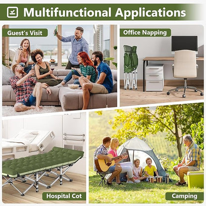 Slendor Folding Camping Cot for Adults, Heavy Duty 1200D Oxford Camping Bed with 3.5in Thick Mattress, 500lbs Max Load, Portable Foldable Outdoor Cot for Camping, Travel, Home Guest, Office Nap