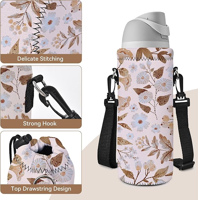 RICHEN Neoprene Water Bottle Carrier Bag with Adjustable Shoulder Strap,Insulated Water Bottle Cover for Stainless Steel/Glass/Plastic Bottles