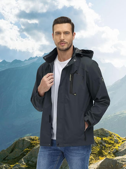 MAGCOMSEN Men's Lightweight Windbreaker Rain Jacket Raincoat with Detachable Hood for Hiking Fishing Activewear