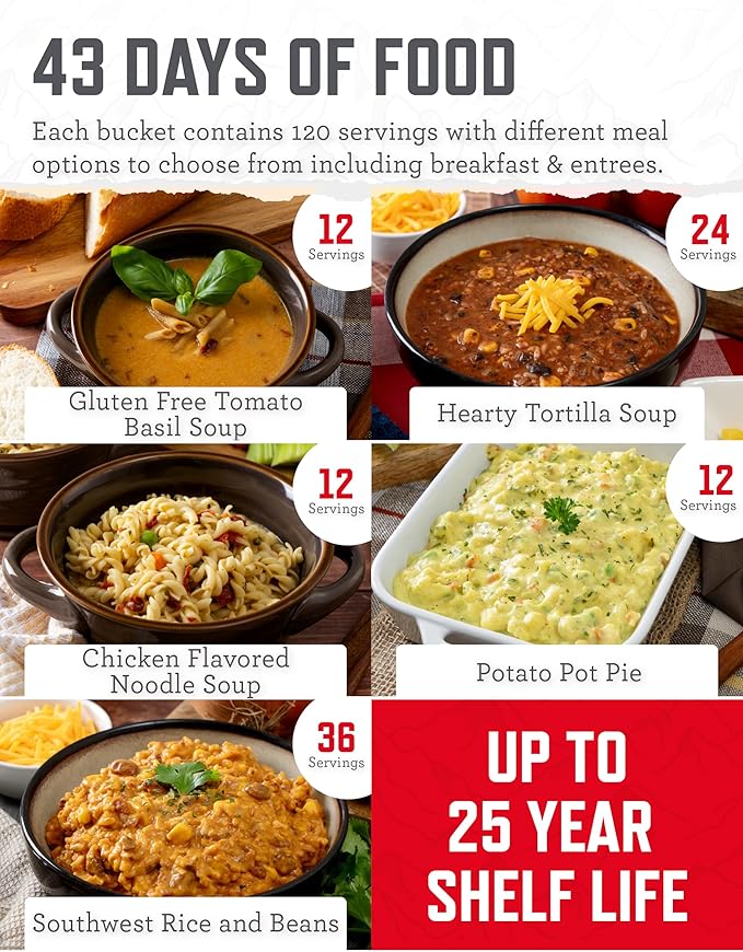 ReadyWise Emergency Food Supply - 360 Servings, 3 Buckets, Freeze Dried & Dehydrated Package of Long Term Meals, Survival Kit for Camping, Prepper Food Storage Supplies, up to 25 Year Shelf Life