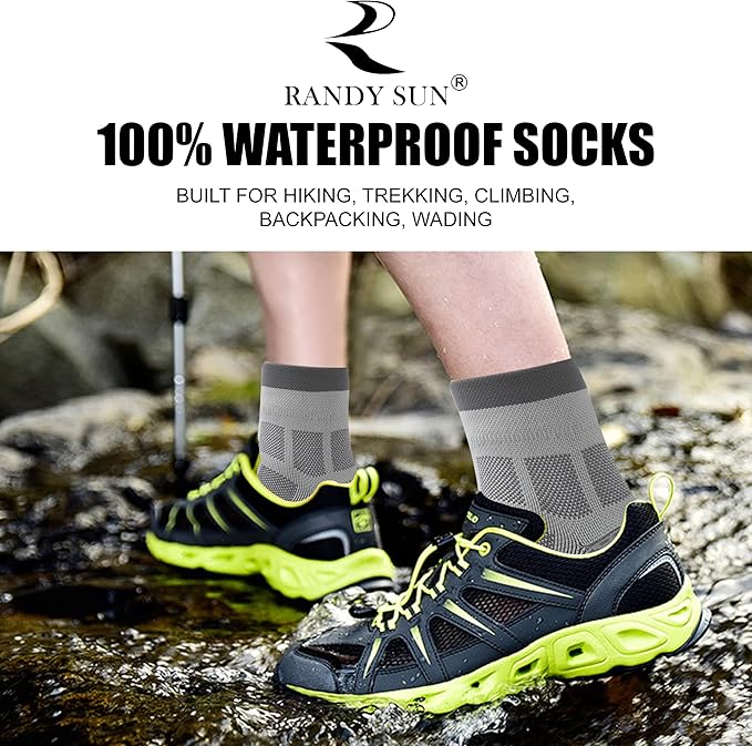 RANDY SUN Waterproof Socks, Unisex Hiking Wading Trail Running Kayaking Crew Socks