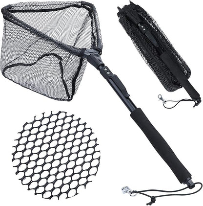 Sougayilang Fishing Net Fish Landing Net, Foldable Collapsible Telescopic Pole with EVA Handle, Durable Nylon Material Mesh, Safe Fish Catching or Releasing