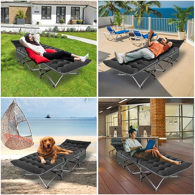 Camping Folding Cot with Mattress for Adults with 600lbs Max Load, Heavy Duty 28" Wide Portable Sleeping Camp Cot with Carry Bag for Home, Office, Travel - Black