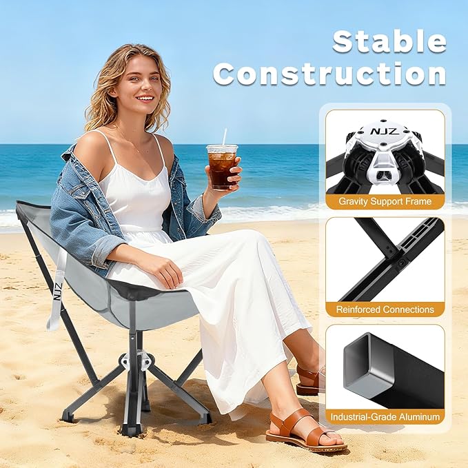 Folding Camping Chairs - 600 LBS Capacity Heavy Duty Camping Chair, Compact Folding Chair with Quick Setup & Carry Bag - Portable Camp Chair for Travel, Sports, Lawn, Beach - Silver