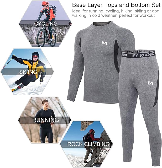 Thermal Underwear for Men, Winter Gear Long Johns Base Layer Top and Bottom Set for Skiing Running