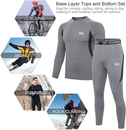 Thermal Underwear for Men, Winter Gear Long Johns Base Layer Top and Bottom Set for Skiing Running
