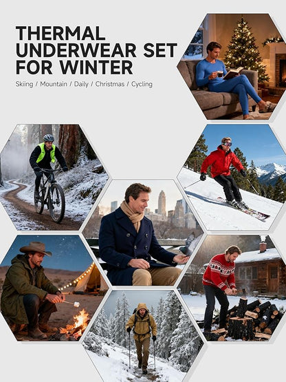 VZV Thermal Underwear for Men Fleece Lined Long Johns for Mens Thermals Top and Bottom Set Soft Base Layer for Winter