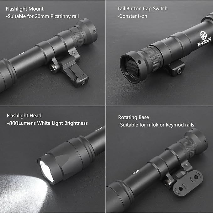 NOBUHIRO M600C 800 Lumens Tactical Flashlight, with Replaceable Mounting Rotating Base, Suitable for 20mm Picatinny & Mlok/Keymod Rail, Include with Remote Pressure & Push Button Switch (M600C)