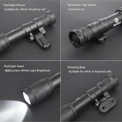 NOBUHIRO M600C 800 Lumens Tactical Flashlight, with Replaceable Mounting Rotating Base, Suitable for 20mm Picatinny & Mlok/Keymod Rail, Include with Remote Pressure & Push Button Switch (M600C)