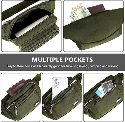 Waist Pack Bag Fanny Pack for Men&Women Hip Bum Bag with Adjustable Strap for Outdoors Workout Traveling Casual Running Hiking Cycling (Army Green)