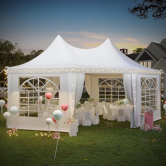EROMMY 20x15ft Party Tent - White Wedding Canopy with 6 Removable Sidewalls, 6 Church Windows and 2 Pull-Back Doors - Octagonal Heavy Duty Outdoor Gazebo Pavilion Shelter for Events
