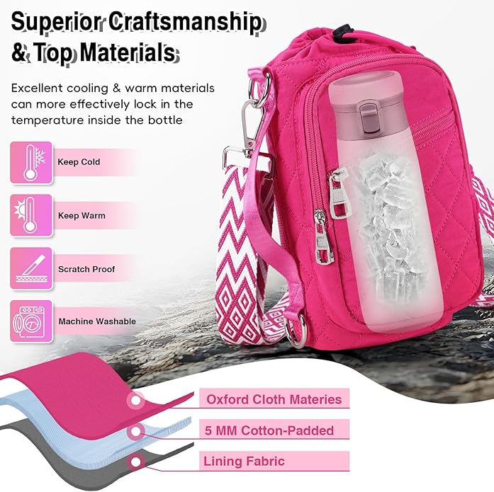 Water Bottle Carrier Bag with Strap, Water Bottle Holder Crossbody Bags for Women Men for Walking, Hiking,Cycling