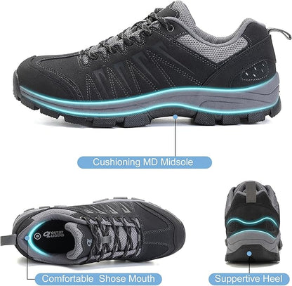 OL OUTJET LEGEND Men's Waterproof Hiking Shoes Leather Comfortable Lightweight Anti-Slip Outdoor Walking Work Sneakers