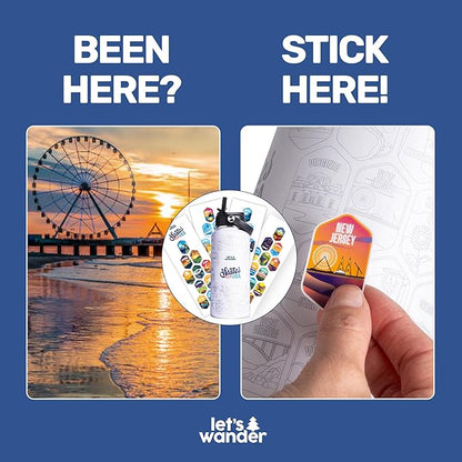 LET'S WANDER 50 States Water Bottle with Waterproof Stickers - 32oz Leakproof Insulated Stainless Steel with Straw - States of the USA Gift Bottle (White)