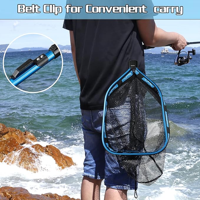 PLUSINNO Floating Fishing Net for Steelhead, Salmon, Fly, Kayak, Catfish, Bass, Trout Fishing, Rubber Coated Landing Net for Easy Catch & Release, Compact & Foldable for Easy Transportation & Storage