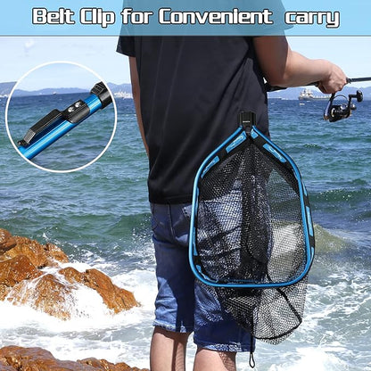 PLUSINNO Floating Fishing Net for Steelhead, Salmon, Fly, Kayak, Catfish, Bass, Trout Fishing, Rubber Coated Landing Net for Easy Catch & Release, Compact & Foldable for Easy Transportation & Storage