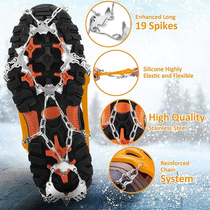 WIN.MAX Crampons for Shoes, Traction Cleats Ice Snow Grips with 19 Stainless Steel Spikes, Shoe Talons Anti - Slip Boots Spikes for Walking, Jogging, Climbing and Hiking