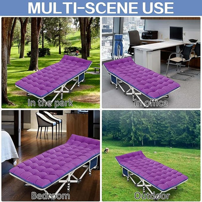 Camping Cot with Comfortable Mattress Cots for Camping with Pad Heavy Duty Camping Bed Sleeping Cot with Carry Bag Folding Cots for Adults Home Office Nap Vocation Outdoor Indoor Easy to Set Up