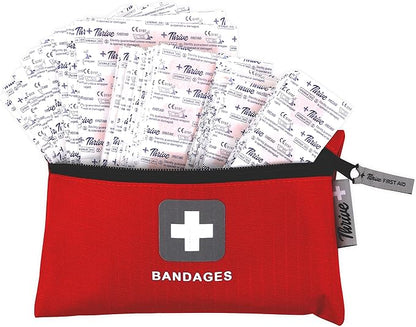 Thrive Bulk Bandages Variety Pack - 305 Count, Red - Travel Fabric & Waterproof Adhesive Bandages & Band Aids with Zipper Pouch