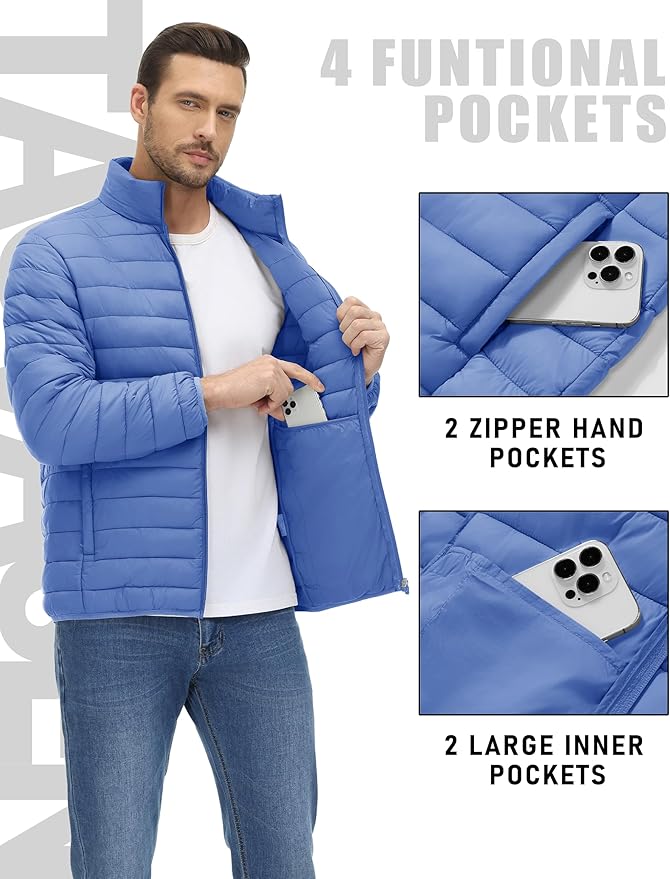 TACVASEN Men's Lightweight Puffer Jacket Winter Quilted Puffy Jackets Warm Water-Resistant Windproof Insulated Coats
