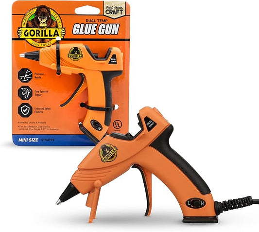 Gorilla Hot Glue Gun (Pack of 1) - Dual Temp Mini Size Hot Glue Gun with Precision Nozzle, Easy Squeeze Trigger, and Enhanced Safety Features for DIY, Craft, Repairs, and More