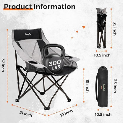 SUNNYFEEL Lightweight Oversized Camping Chairs for Adults Portable Folding Chair with Side Pockets & Cup Holde for Beach,Fishing,Trip,Picnic,Lawn,Concert Outdoor, Carry Bag Included