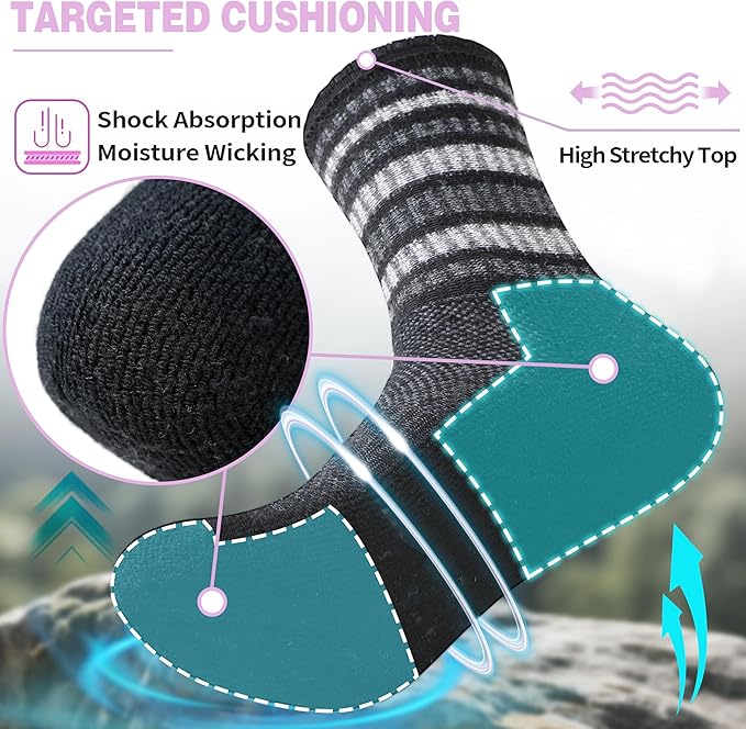 EBMORE 5 Pairs Womens Merino Wool Hiking Socks Thermal Warm Winter Boot Crew Cushion Work Gift Socks