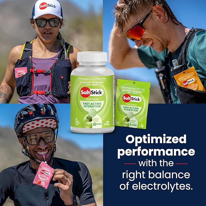 SaltStick Electrolyte FastChews - 120 Green Apple Chewable Tablets - Salt Tablets for Running and Hydration, Electrolyte Chews - 120 Count