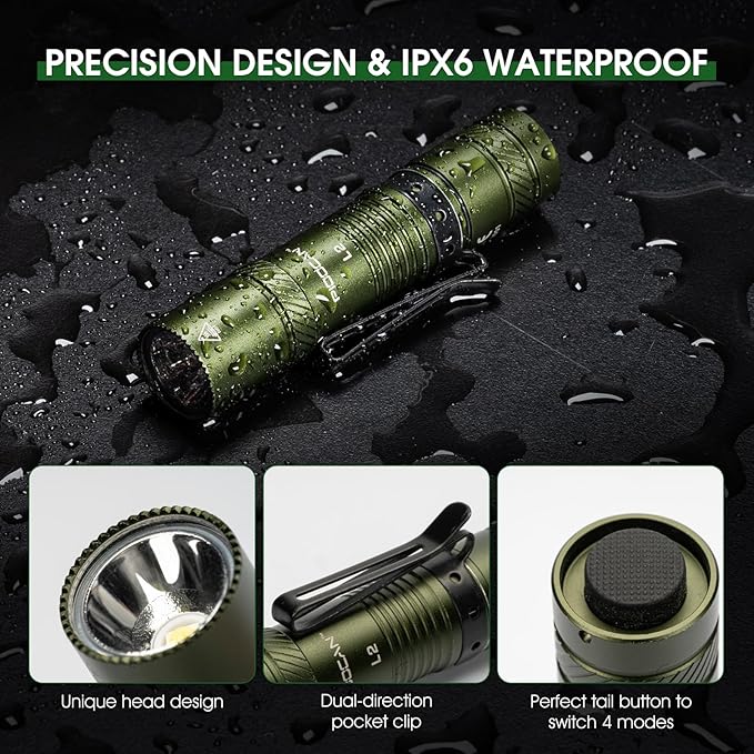 Rechargeable Flashlights 1200 Lumens EDC Flashlight, AA Pocket Flashlight High Lumens with Clip, Super Bright Small Flashlights, 4 Modes Flash Light for Camping, Home, and Emergencies (Green)