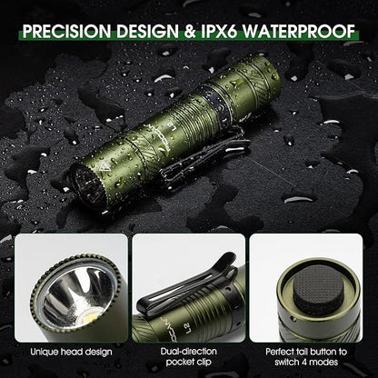 Rechargeable Flashlights 1200 Lumens EDC Flashlight, AA Pocket Flashlight High Lumens with Clip, Super Bright Small Flashlights, 4 Modes Flash Light for Camping, Home, and Emergencies (Green)