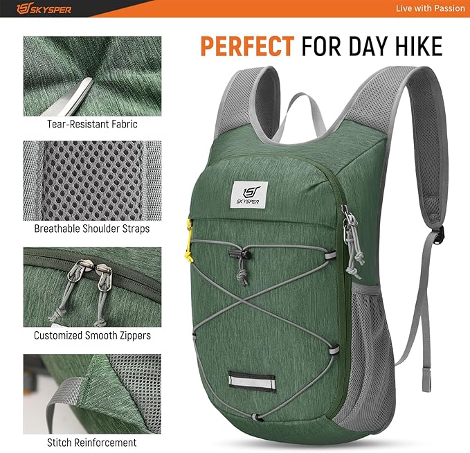 SKYSPER Foldable Hiking Backpack - 10L Small Lightweight Daypack Breathable Travel Backpacks for Men Women