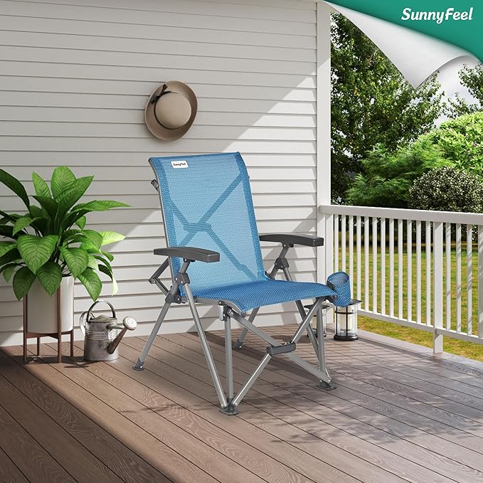SUNNYFEEL Ergonomic High Back Camp Chair - 500lbs Heavy Duty Folding Chair, UV-Resistant Portable Camp Chair with Hard Armrests, Cup Holder＆ Bag for Outdoor, Basebal, Travel, Sports, Hiking, Fishing
