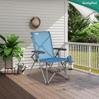 SUNNYFEEL Ergonomic High Back Camp Chair - 500lbs Heavy Duty Folding Chair, UV-Resistant Portable Camp Chair with Hard Armrests, Cup Holder＆ Bag for Outdoor, Basebal, Travel, Sports, Hiking, Fishing