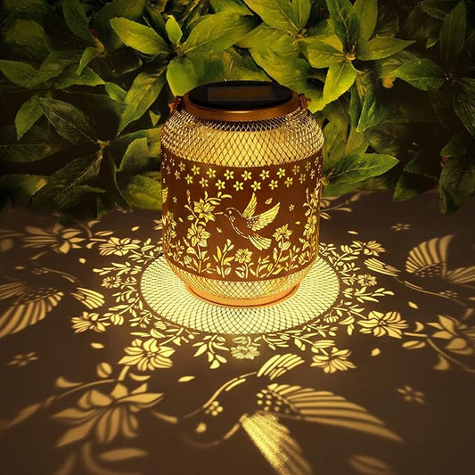 Hummingbird Solar Lanterns Outdoor Waterproof Hummingbird Birthday Gifts for Women Mon Grandma, Metal Hanging Solar Lights Outside Christmas Decorations for Patio Porch Yard Backyard Decor