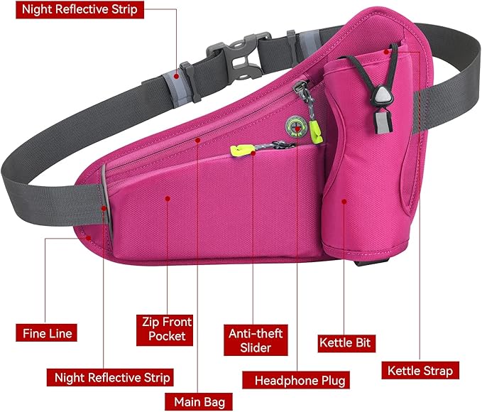 Fanny Running Belt Waist Crossbody BumBags for Running Hiking Travel Workout Adjustable Buckle Strap for Women (Rose Red)