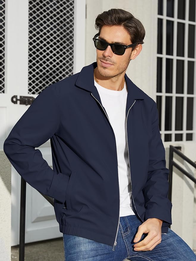 TACVASEN Mens Lightweight Windbreaker Full Zip Up Laydown Collar Jackets Light Casual Coat with Zip Pockets