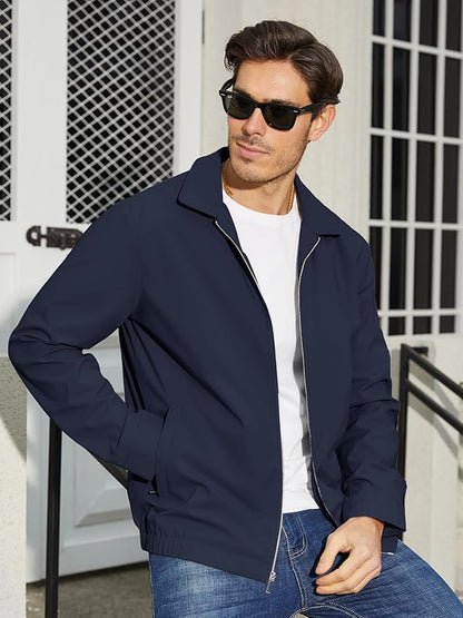 TACVASEN Mens Lightweight Windbreaker Full Zip Up Laydown Collar Jackets Light Casual Coat with Zip Pockets