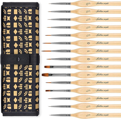 Golden Maple Miniature Paint Brushes, 15PC Model Brushes Micro Detail Paint Brush Set, Fine Detailing for Acrylics, Oils, Watercolors & Paint by Number, Figurine (Wood Color)